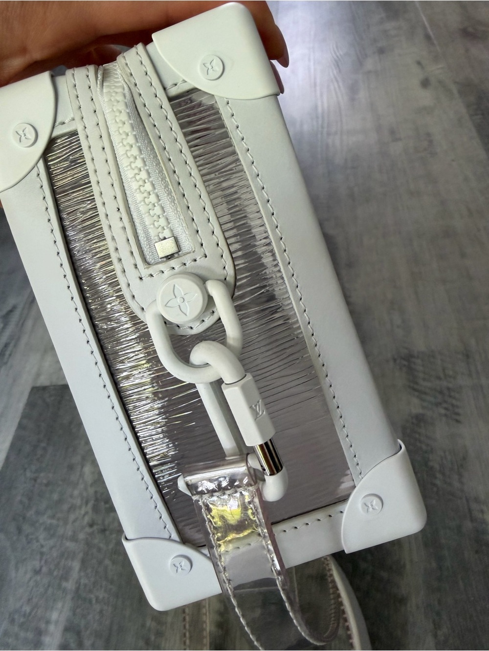 Louis Vuitton White and Silver Sneakers with White and Iridescent Box Bag - Picture 7 of 16